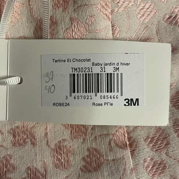NWT Tartine et Chocolat Baby Girl Pink Floral Jacquard Dress, 3m - Picture 6 of 6